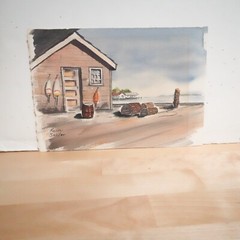 NAOMI SNIDER LOBSTER DOCK AT PORT CLYDE MAINE ORIGINAL WATERCOLOR PAINTING