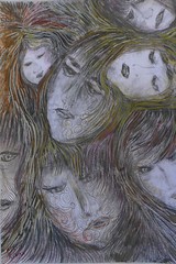 ORIGINAL FEMALE DRAWING 13 X 9 INCH BROWND BLACKS PENCILS BY RIVKA FILIIN