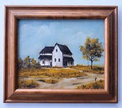 Vintage Viki Owens Oil Painting of Rural Farmhouse Homestead SIGNED