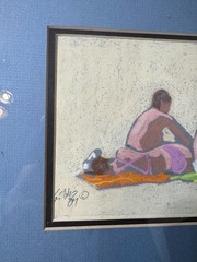 Gibbs 1984 „Two Figures On Beach“ Pastel Painting – Signed And Framed