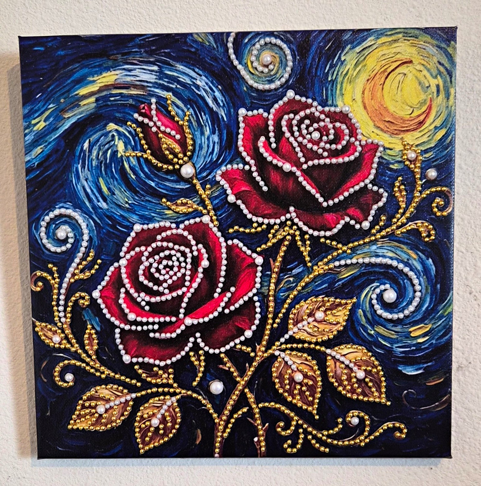 Abstract Roses Floral Canvas Painting, Unframed Nature Flowers Wall Art