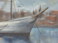 Vintage „In The Harbor“ Oil on Canvas Painting Louis M. Hess 64 CA Artist