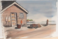 NAOMI SNIDER LOBSTER DOCK AT PORT CLYDE MAINE ORIGINAL WATERCOLOR PAINTING