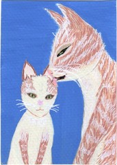 ACEO Art Card Original Mother and Baby Kitten Cat Lover