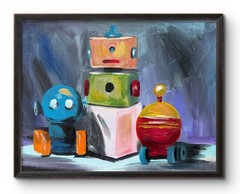 MY FAVORITE ROBOT TOYS KIDS ROOM EXPRESSIONISM 14X11 ORIGINAL ART MODERN HOME