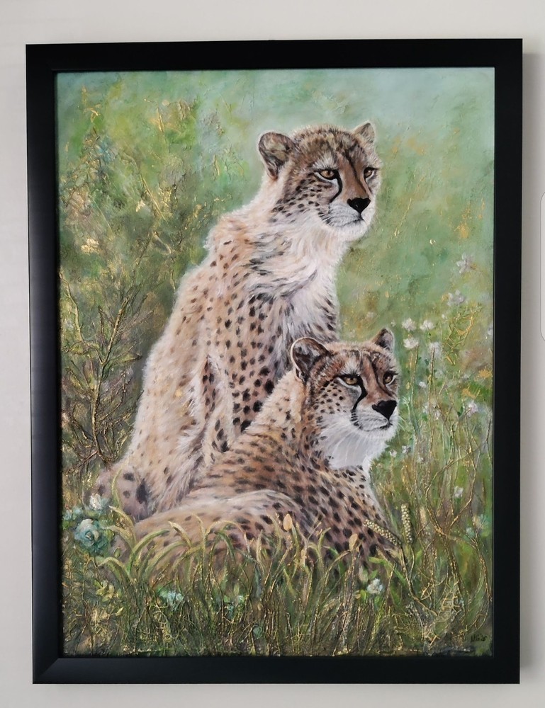 Original Cheetahs Mixed Media 18 x 24 Canvas Wall Painting