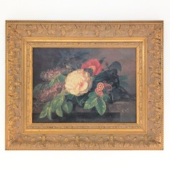 Peonies Floral Still Life Ornate Gold Frame by Johan Laurentz Jensen (1800-1856)