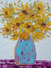Original 6″x8″ Oil Painting Textured sunflower bouquet flower IMPASTO