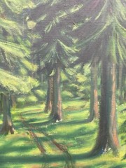 Oil painting green coniferous forest nature painting Denmark BK monogram 95x76cm