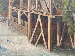 🔥 Antique Old American Southern Folk Art River Landscape Oil Painting, 1860s