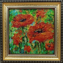 Poppies Original Oil Painting 4×4 Framed Signed Red Poppy Floral Wildflowers Art