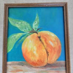 Vtg Original Still Life Oil Painting In Ornate Gilt Wood Frame Peach Signed OOAK