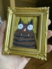 PRINT Whimsical Cat Cute,funny, Painting,framed,miniature,small,mini