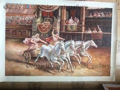 Chariateer Man Ancient Roman Chariot Racing Painting White Horse Running Match