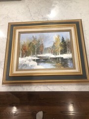 K. Kastaly Winter River Painting „Cache River in Winter“ 1970’s Montreal Quebec