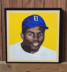 Jackie Robinson Portrait Oil Painting on 14 x 14″ Framed – Ready to Hang Canvas