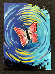 ACEO Original, Abstract Butterfly Ripple Water, Mini Art Painting, by Annibbie