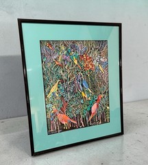Feliciano Carvallo framed jungle-themed artwork signed and dated 1990