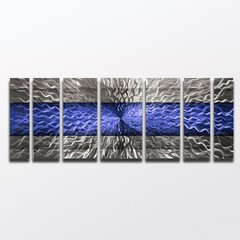 Large Blue Metal Wall Art Panels Modern Contemporary Abstract Sculpture Decor