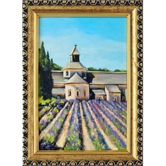 Original Oil Painting Lavender Field Church Provence Landscape 4×6 Framed