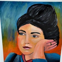 Vintage Modigliani Style Portrait Oil Painting Canvas Board 16×20 Modernist Art