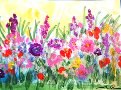 ACEO Colorful FIELD OF WILDFLOWERS FLORAL Abstract Painting Art