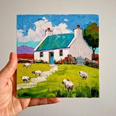 Irish Cottage Painting Original Fine Art Impasto Oil Painting Unframed 6×6