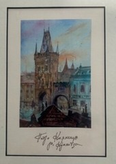 WATERCOLOR – Old Town Bridge Tower Prague , CZECH REPUBLIC – 10 x 15 cm, signed