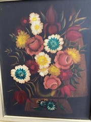 Vintage Framed Floral Still Life Oil Painting on Canvas 16×20 Dark Moody 24×28