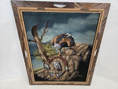 1970s Mexican Velvet Felt Painting Eagle Native American Framed FREE SHIPPING