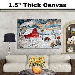 Beautiful Art of Red Barn with White House Flat Rolled, Framed or Wrapped Canvas