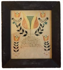 Early 1800s Antique Folk Art Primitive Frame Fraktur Paint Painting Watercolor 2