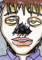 ACEO original PAINTING Ugly nose girl Minianture ooak outsider art