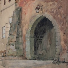 Albert Leusch Obertor City Gate Historical View Unsigned Watercolor Circa 1900