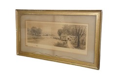 Antique 1895 HC Rost Water Mill Country River Landscape Etching 31″