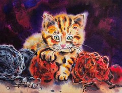 Original Ginger Kitten with Yarn Balls Watercolor Art – Cat Art, 8.5 x 11 in