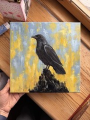 Raven Original Oil Painting Black Crow painting Crow Wall Art Bird Impasto Art