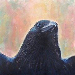 Raven Painting Bird Original Art 16″ by 16″ Black Crow Artwork Totem Wall Art