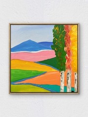 RiverRunArt Original Abstract 12×12 Landscape Mountains Canvas Vibrant Wall Art