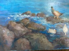 Original Signed Oil Painting Landscape Pond Ducks 16” By 12”