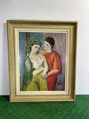 Pablo Picasso painting reproduction of man woman couple Framed lovers 25”x21”