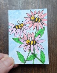 ACEO Original Honey Bees Cartoon Watercolor Painting by Sandrajean Smith