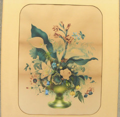 American watercolor gouache floral still life painting antique circa 1860 folky