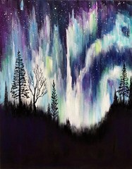 Northern Lights Painting Aurora Borealis Original Landscape Night Sky Minnesota