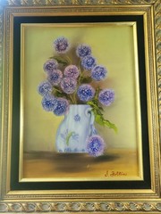 Vtg Floral Still Life Canvas Painting Ornate Gilt Frame 16×12 Bouquet Signed