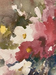 Rare~1993 JUDY BUSWELL ORIGINAL WATERCOLOR PAINTING~Cosmos Morning~OREGON ARTIST