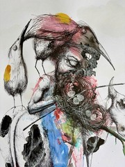 Ink On Cardboard SKETCH ALAIN DONATE cuban Artist 16″x 23″ORIGINAL SURREAL ART
