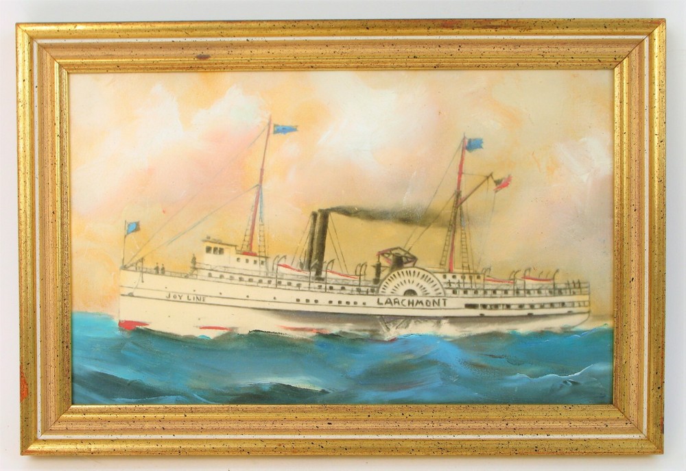 ELLERY THOMPSON MASTERPIECE PAINTING STEAMSHIP SS LARCHMONT SHIP MYSTIC CT JOY