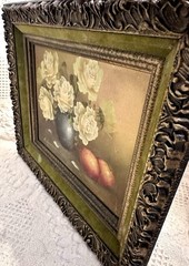 Original Oil Painting on Canvas „Roses In A Vase“ Black & Gold Frame Signed