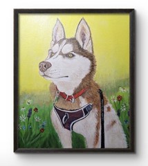 Bold Modern Original Husky Flowers 12×12 stretch Canvas Painting